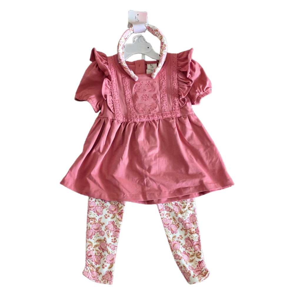 Happily Grey - Toddler Girls' Pink Floral Matching Set with Headband